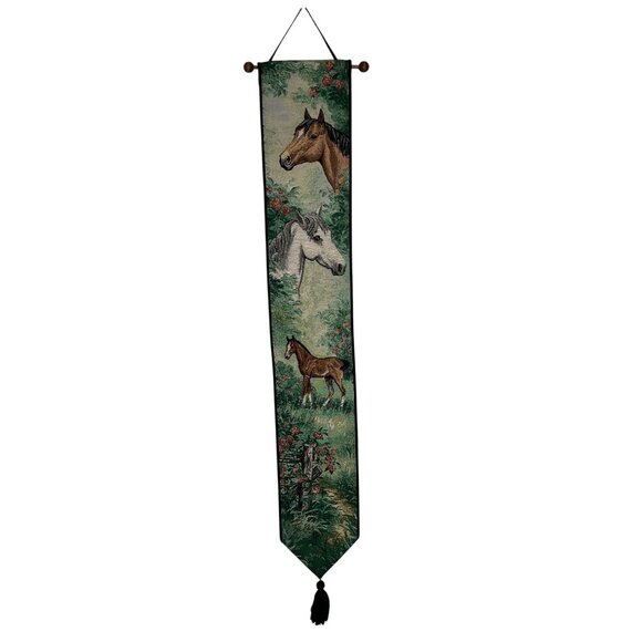 Tapestry Bell Pull Horses in Pasture Wall Hanging Linda Picken Equestrian 44” - Picture 1 of 9